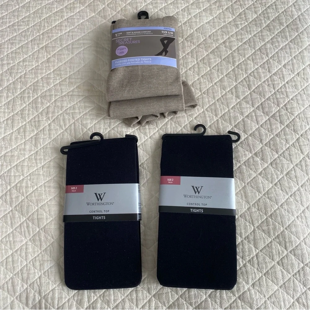 NWT Bundle of 3 Pair Tights Small Medium 2 black control top, 1 taupe fleece